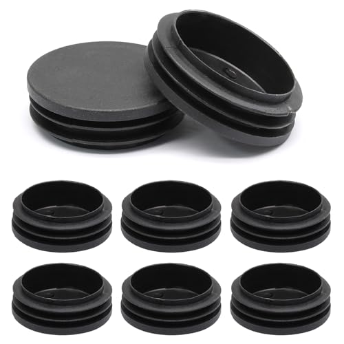 Image of Hordion 8 Pcs 2 inch Round Plastic Plugs, Tubing End Cap Black Insert End Caps Floor Protector for Metal Tube Pipe Post Chairs Furniture