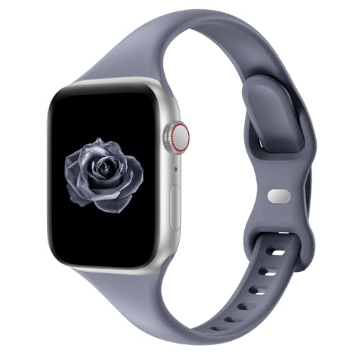 Image of Thin Slim Band Compatible with Apple Watch 38mm 40mm 41mm 42mm 44mm 45mm 46mm 49mm, Replacement Silicone Sport Strap for iWatch Series 11 /10 /9 /8 /7 /6 /5 /4 /3 /2 /1 Ultra SE Women Men, Blue Gray