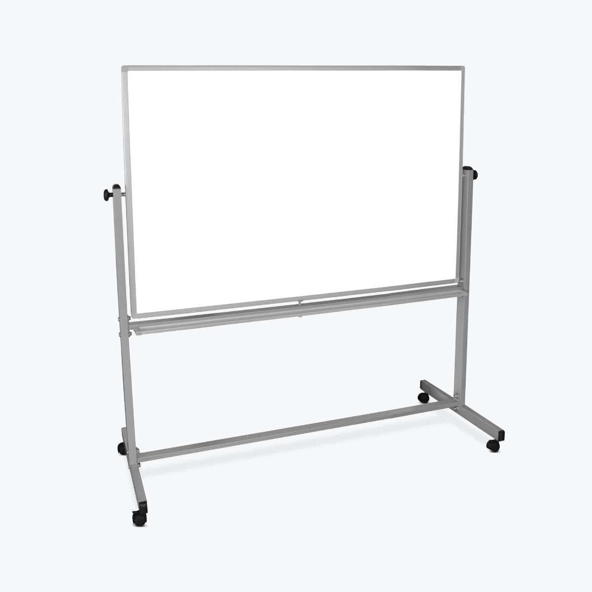 Classroom Basics MB6040WW Double-Sided Magnetic Dry Erase Whiteboard, 60" W x 40" H, Aluminum Frame with Marker/Eraser Tray, Rolling Casters with Locks