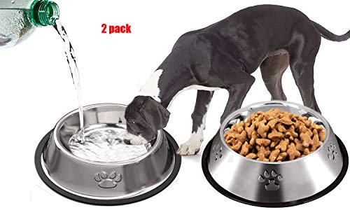 Coocnh 2 Pack Stainless Steel Dog Bowl with Rubber Base for Small/Medium/Large Dogs, Pets Feeder Bowl and Water Bowl Perfect Choice (34CM)