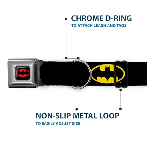 Buckle-Down Hundehalsband mit Schnalle, Batman-Schild, Schwarz/Gelb, 1.5' Wide - Fits 16-23' Neck - Medium, Mehrfarbig