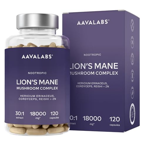 Melena de Leon 18,000mg (30:1) + Zinc, Reishi & Cordyceps - Alta Potencia Lions Mane Mushroom pastillas -120 Melena de Leon Capsulas - Nootropicos
