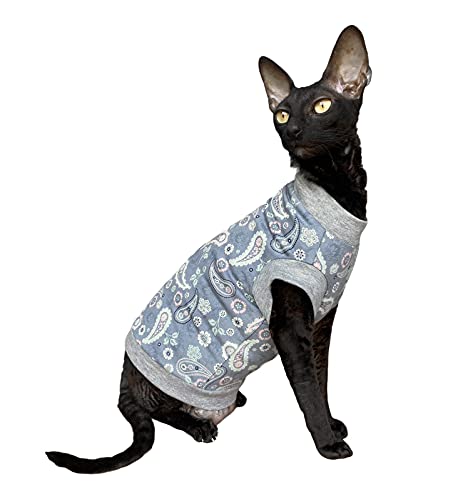 T-shirt chat bleu cachemire vetement Sphynx chat nu XL