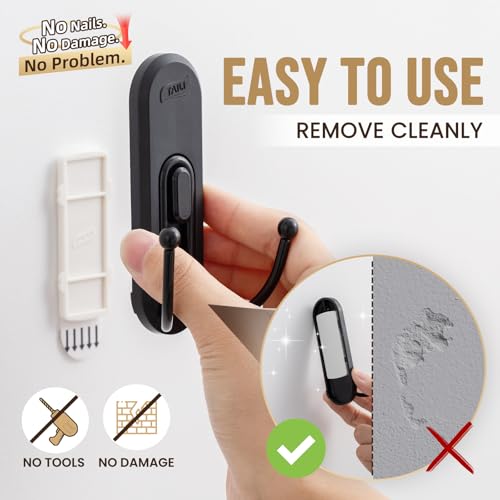 Image of TAILI Adhesive Double Hooks for Hanging, 4 Coat Hooks & 6 Strips, Black