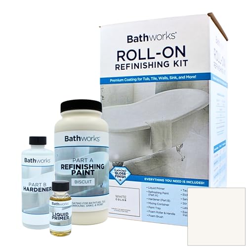 Bathworks Roll-On Refinishing Kit - 22 fl oz, High Gloss Biscuit, Professional-Grade DIY Coating with Tools Included - Durable Non-Yellowing Finish for Bathtubs, Tile, Sinks & Showers