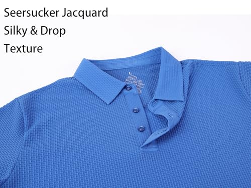 Alex Vando Mens Bubble Jacquard Polo Shirt Super Stretch Short Sleeve Polo Shirts for Men