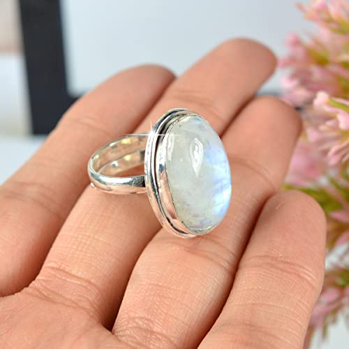 Image of Reiki Crystal Products Natural Certified Rainbow Moonstone Ring
