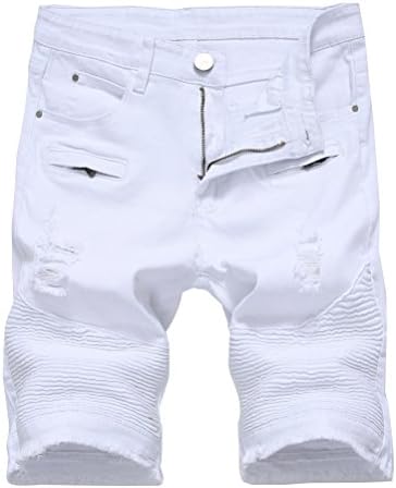 Lavnis Men's Casual Denim Shorts Classic Fit Ripped Distressed Summer Jeans Shorts White 40