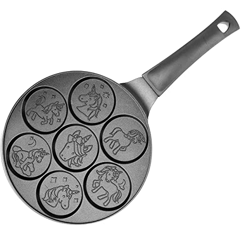 Unicorn Mini Pancake Pan - Make 7 Unique Flapjack Unicorns, Nonstick Pan Cake Maker Griddle For Breakfast Fun & Easy Cleanup, Magical Birthday Treat Or Gift For Kids #TOP4