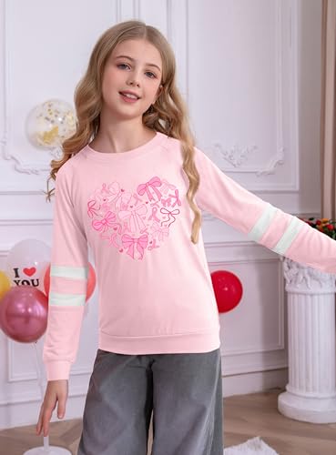 Image of Ithalt Kids Valentine Shirt Girls Valentines Shirts Cute Heart Graphic Long Sleeve Tee Tops 4-14y