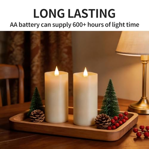 Image of Flameless LED Candles 3 inchx7 inch Set of 2, Battery Operated with Remote & Timer, 600-Hour on 2 AA Batteries, Flickering Realistic Flame, White for Indoor /Outdoor