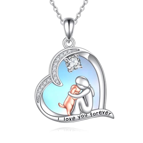 Moonstone Necklace 925 Sterling Silver I Love My Dog/Elephant/Cat Heart Shape Pendant Necklace Animal Jewelry Gifts for Women Mom Grandma