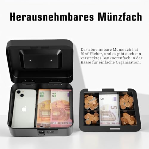 Geldkassette, 3-stellige Zahlenkombination, tragbare Kasse mit Münzfach, abschließbare Geldkassette für Haus, Büro und Veranstaltungen, 20 * 16 * 9cm
