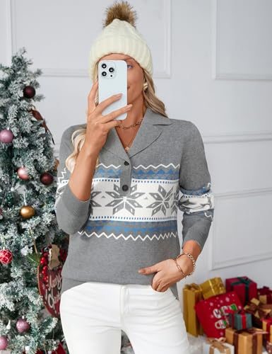Image of LOMON Sweaters for Women 2025 Fall Knitted V-Neck Collared Button Pullover Dressy Casual Long Sleeve Polo Shirts Business