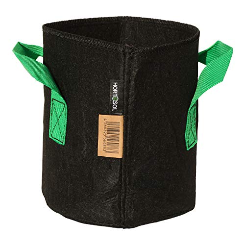 HORTOSOL Maceta Textil Bolsa para Plantas Negro/Verde - 5 litros - Ø18x20 cm