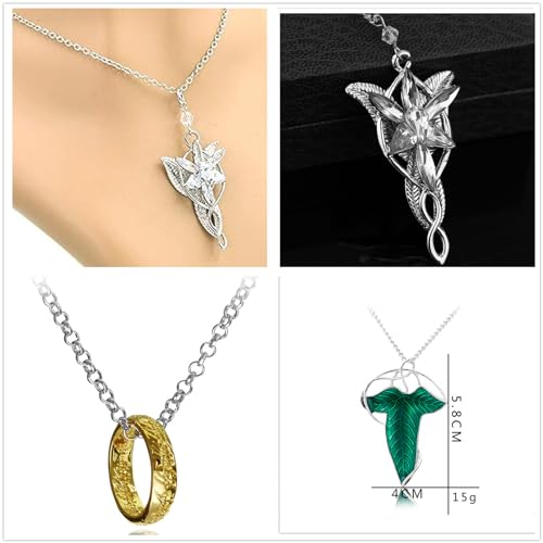 JinYu 3 Set Green Tree Leaf Enamel Pins Brooch Pendant Necklace Engraved Gold Tone The Ring Pendant Necklace for Fans Cosplay Costume Jewelry3