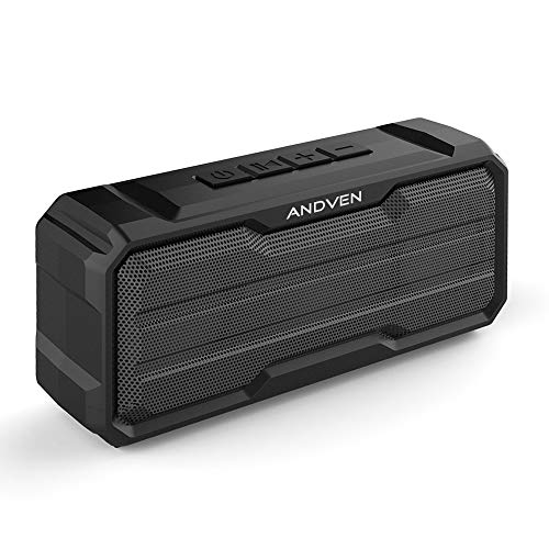 Altavoz Bluetooth Portátil, Andven 20W 360° Inalámbrico Sonido Estéreo con Doble Driver, TWS Funcion con Micrófono y Manos Libres, IPX6 Impermeable para Playa, Ducha, Viajes - Negro