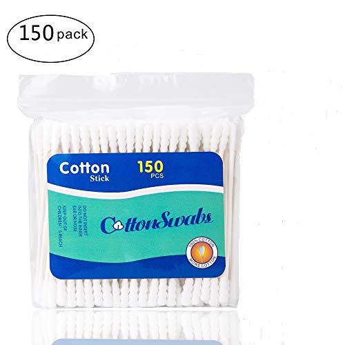 Premium Double Spiral Baby Safety Cotton Swabs by Leehna(150ct): 100% Organic White Cotton with Cardboard Handle - Chemical Free, Chlorine Free