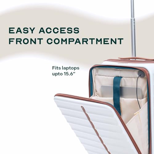 Image of THE ASSEMBLY Polycarbonate 8 Spinner Wheel Odyssey Pro 55 cms Hard Shell Lightweight Luggage with Laptop Compartment & 3 Packing Organizers | Unbreakable Suitcase | 50L | White, Cabin Size