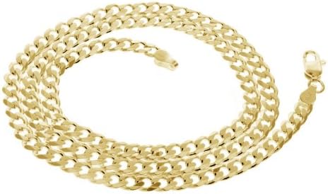 14K Gold Plated 925 Solid Sterling Silver Cuban Chain Necklace, 4 mm (20")