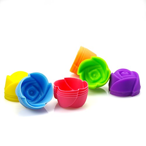 Mirenlife Reusable And Non-Stick 2 Inch Mini Size Silicone Baking Cups/Muffin Cups/Mini Cupcake Liners/Mini Chocolate Holders/Truffle Cups -24 Pack-6 Vibrant Colors (Rose) #TOP2