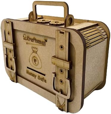 Mikha Piggy Bank Briefcase Style Wooden Coin Box, 2 Digit Password Protected Money Saving ATM, Home Decor Showpiece, Gullak for Kids, Adults