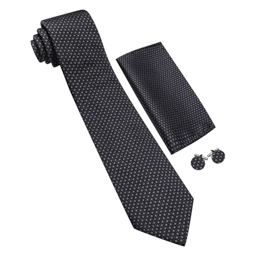 Image of Barry.Wang Ties for Men Silk Tie Sets Polka Dot Woven Necktie Pocket Square Cufflinks Business Wedding