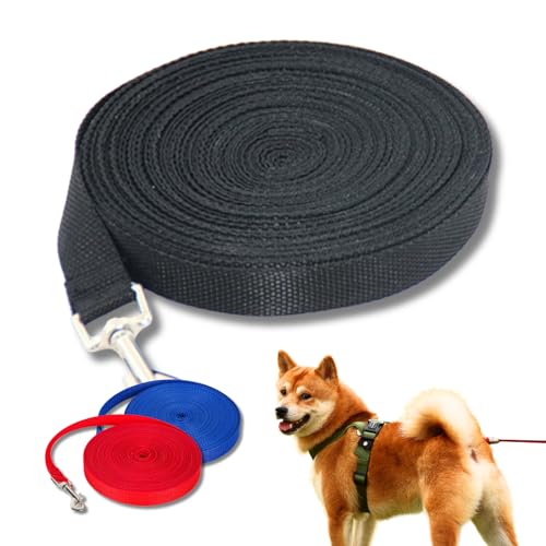 [KOREWA] ロングリード 20m 犬・猫用 トレーニングリード ペット用散歩 屋外 ドッグラン・呼び戻し練習に最適 犬用 猫用（ブラック）黒