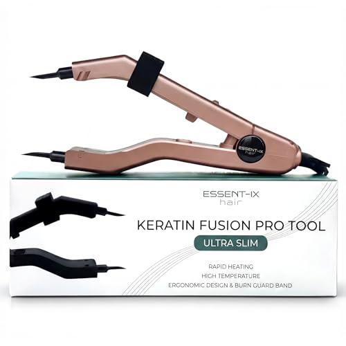 Professional Keratin Fusion Tool for Hair Extensions Slim Long Heating Plates Adjustable Temperature Rapid Heat-UP Seamless Fusion Root Access Salon-Quality Keratin Glue Gun (Rose Gold)