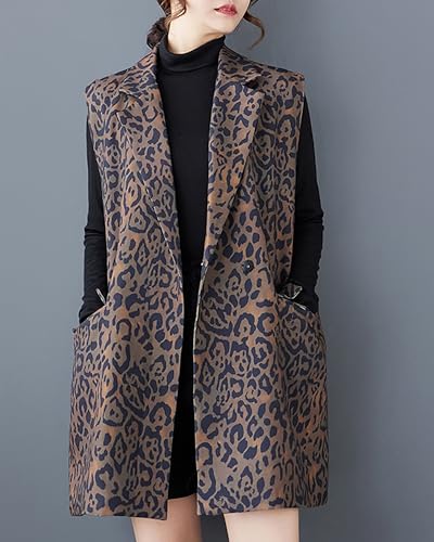 ellazhu Women's Vest Sleeveless Button Patterned Two Side Pockets V-neck Straight Hem Casual Loose GZ3823