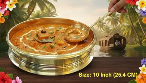 Image of Kerala Crafts Pure Brass Cooking 10 Inch (25.4 CM) Urli kadai Bowl Pot |Healthy Utensil Traditional India Daily Cookware House Kitchen Wedding Baby Eco Friendly Pooja Temple Puja Diwali Home Decor