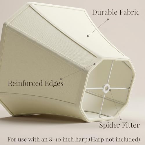 Image of Cream Octagonal Bell Lamp Shades (1 Pack), 6.5 inch Top x 13 inch Bottom x 10.8 inch Height - Medium Fabric Shade for Table Lamps, Modern Farmhouse & Minimalist Home Decor, Spider Fitter(harp not included)