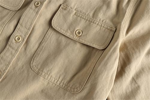 Men Vintage Cargo Shirt Jacket Casual Canvas Cotton Military Uniform Light Work Safari Shirts Tops4