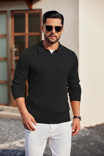 COOFANDY Polo de punto para hombre, suéter casual de manga larga con cuello en V miniatura 5