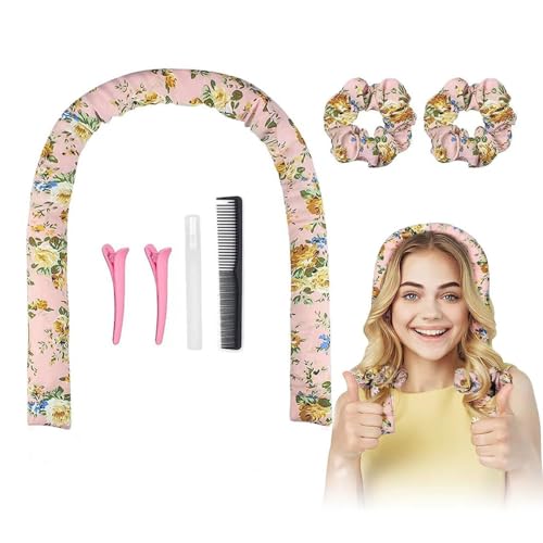 Heatless Hair Rollers for Long and Medium Hair, Silk Heat-less Curling Set, Satin Curls Headband, Curling Rod, No Heat Curlers to Sleep in Overnight - No Harm to Your Hair - Floral