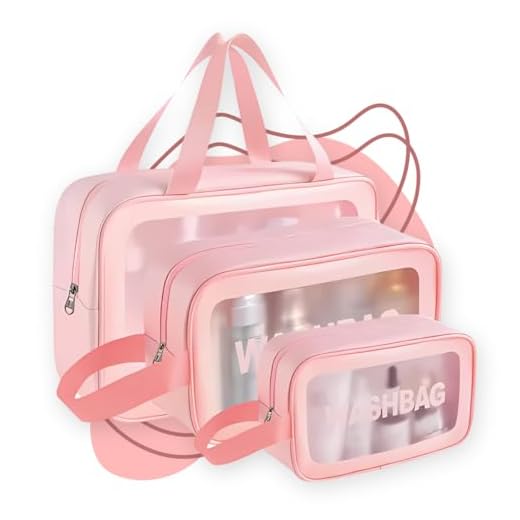 Kit 3 Necessaire Transparente Organizador Maquiagem Cosméticos Alça Bolsa Estojo Mala Viagem Praia Academia Trabalho Blogueira Rosa Lisa Zíper Impermeável Resistente Versátil Durável Espaçosa