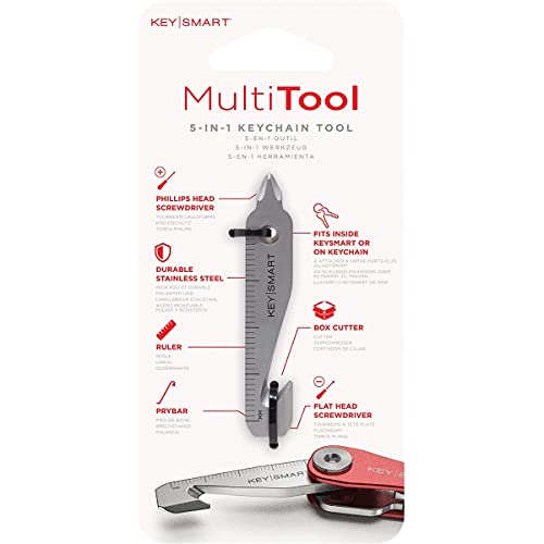 KeySmart MultiTool - Llavero multiusos 5 en 1 con abridor de cajas, regla, barra de palanca, destornillador Phillips y cabeza plana, mini multiherramienta EDC Gear y accesorios para llavero