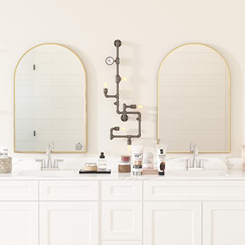 Cassilando Arched Mirror, 20"×30" Arched Bathroom Mirror, Metal Frame Mirror, Unique Wall Mounted Mirror, Gold Vanity Mirror For Living Room, Fireplace, Bedroom, Entryway #TOP2