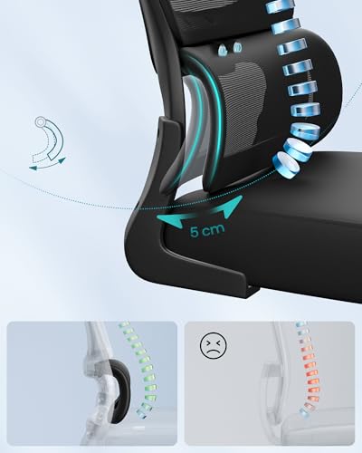 SONGMICS Sedia Ergonomica da Ufficio, Sedia Computer, Tessuto Rete a Doppio Strato, Braccioli Sollevabili, Poggiatesta e Supporto Lombare Regolabili, Funzione Oscillante, Nero Inchiostro OBN041B01 - Immagine 4