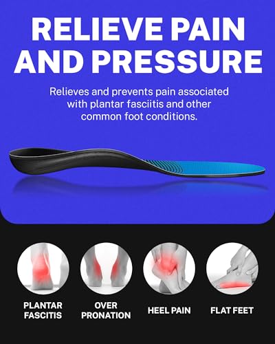 Walkhero Plantar Fasciitis Pain Relief Insoles High Arch Support Orthotic Shoes Inserts, Relieve Flat Feet and Foot Fatigue (Mens 8-8 1/2 | Womens 10-10 1/2, Blue)4