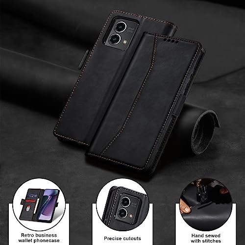 Image of Jasonyu Flip Wallet Case for Moto G Stylus 5G (2023),Leather Magnetic Folio Cover with Card Holder,Kickstand - TPU Shockproof Durable Protective Phone Case,Black
