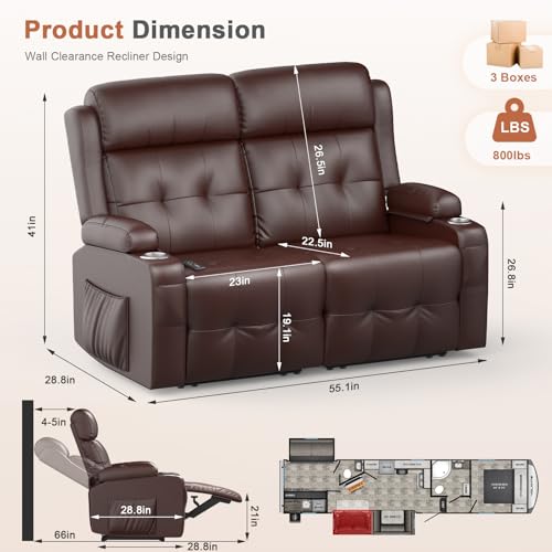 image for Tiooii RV Loveseat Recliner Sofa, Oversized Massage Wall Hugger Reclin