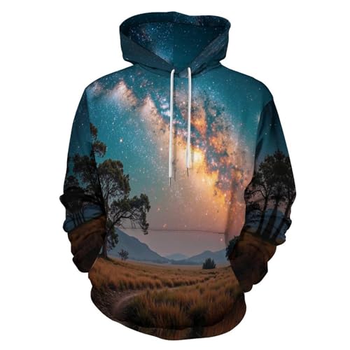Sweat à capuche Voie Lactée imprimé 3D avec poches à cordon bleu-vert