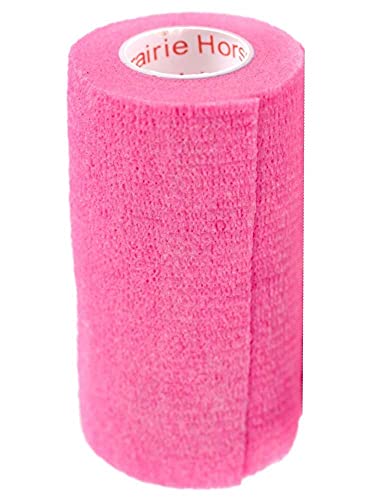Image of Prairie Horse Supply 4 Inch Vet Wrap Tape Bulk (3 Solid Colors and Black Paw Prints on Teal, Neon Green, Neon Pink) (Pack of 6) Self Adhesive Adherent Adhering Flex Bandage Grip Roll for Dog Cat Pet