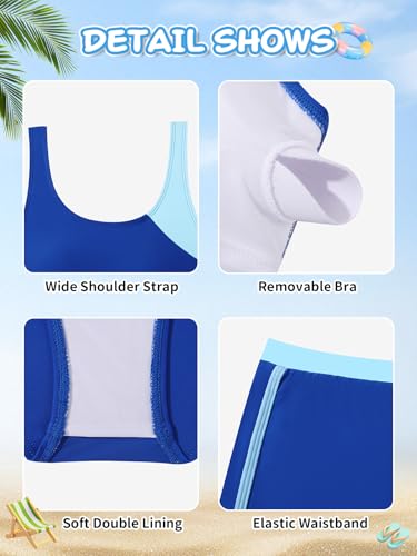 Image of Girl's 3 Piece Bikini Bathing Suit Printed Sport Swimsuits with Shorts Cove Up Sets Teen Girl's Swimwear