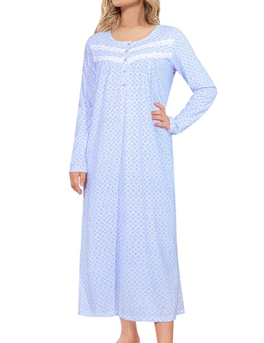 Image of IZZY + TOBY Nightgowns for Women Long Sleeve Soft Cotton Long Warm Nightdress Kintted Night Gown