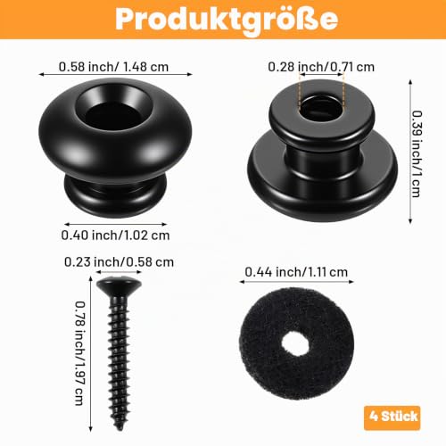 4 Sets Gitarrengurt Knopf Ohne Bohren Straplocks Guitar Metallgurtknöpfe Endstifte Gitarrengurt Fixateur Security Locks Gitarrengurtknöpfe Zubehör Für Gitarre Bass Ukulele (Schwarz)
