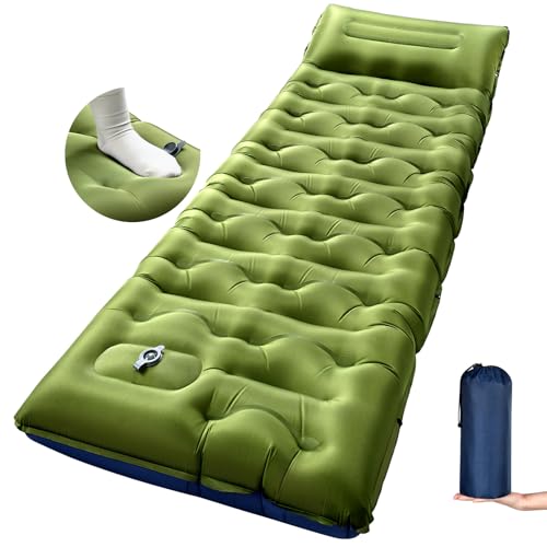 KASBAH Camping Sleeping Pad,6 inch Thick Inflatable Camping Mattress with Built-in Foot Pump and Pillow,Ultralight Sleeping Mat Backpacking Gear for Outdoor Hiking,Camping, Traveling and Tent
