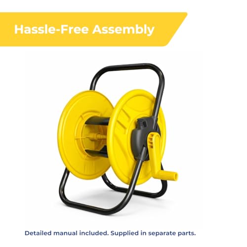 Image of Garden Hose Reel Cart with Stand | Portable Water Hose Organizer with Handle, Hand Crank Winding | Tangle-Free Storage for Lawn, Patio, Outdoor | Holds 30m 1 /2 Inch Hose