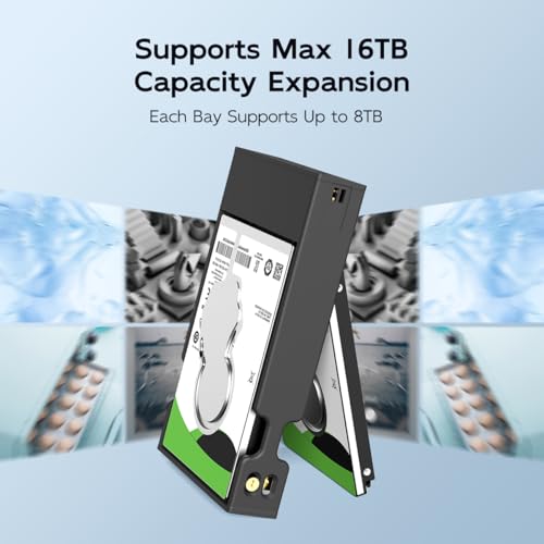 MAIWO Dual Bay Hard Drive RAID Enclosure for 2.5 Inch SATA SSD HDD, RAID 0/RAID 1/JBOD/PM, USB 3.1 GEN 2 10Gbps with UASP, 16TB Capacity, External HDD Bay Aluminum